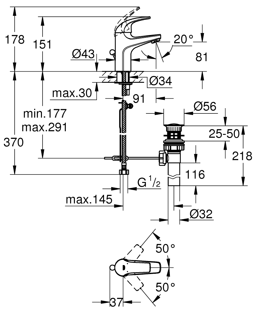 ברז לכיור Bauedge 32805000 חברת Grohe – תמונה 2